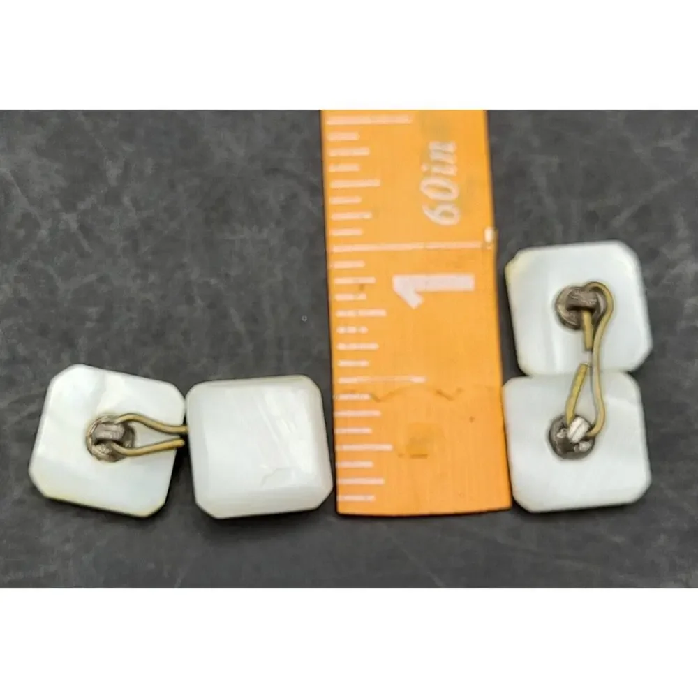 Vintage Art Deco Square Mother of Pearl Cufflinks Stunning White Studs YK